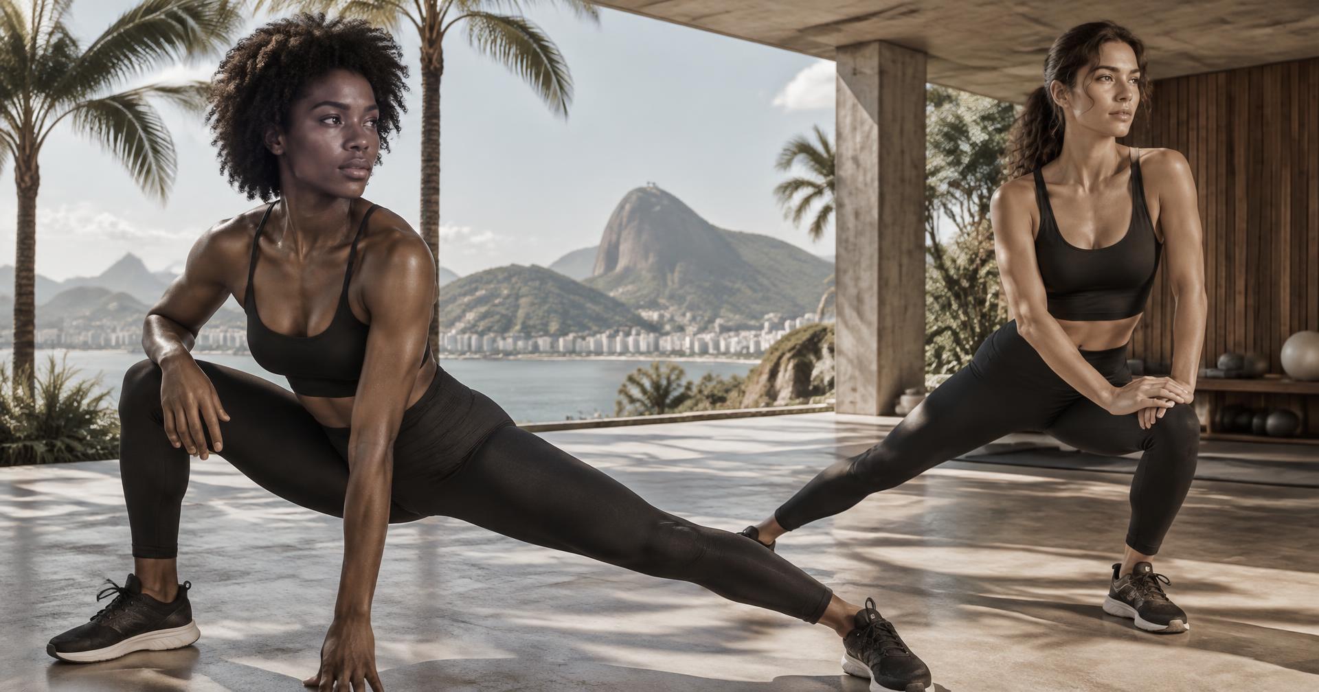 Mulheres brasileiras em editorial LM Movement com paisagem do Rio de Janeiro